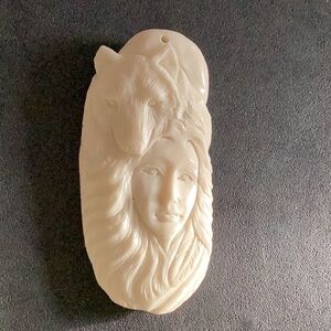 Native American Carved Bear Clan Girl Pendant 1990s